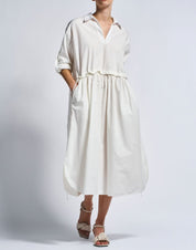 Tomorrow White cotton poplin midi tunic dress