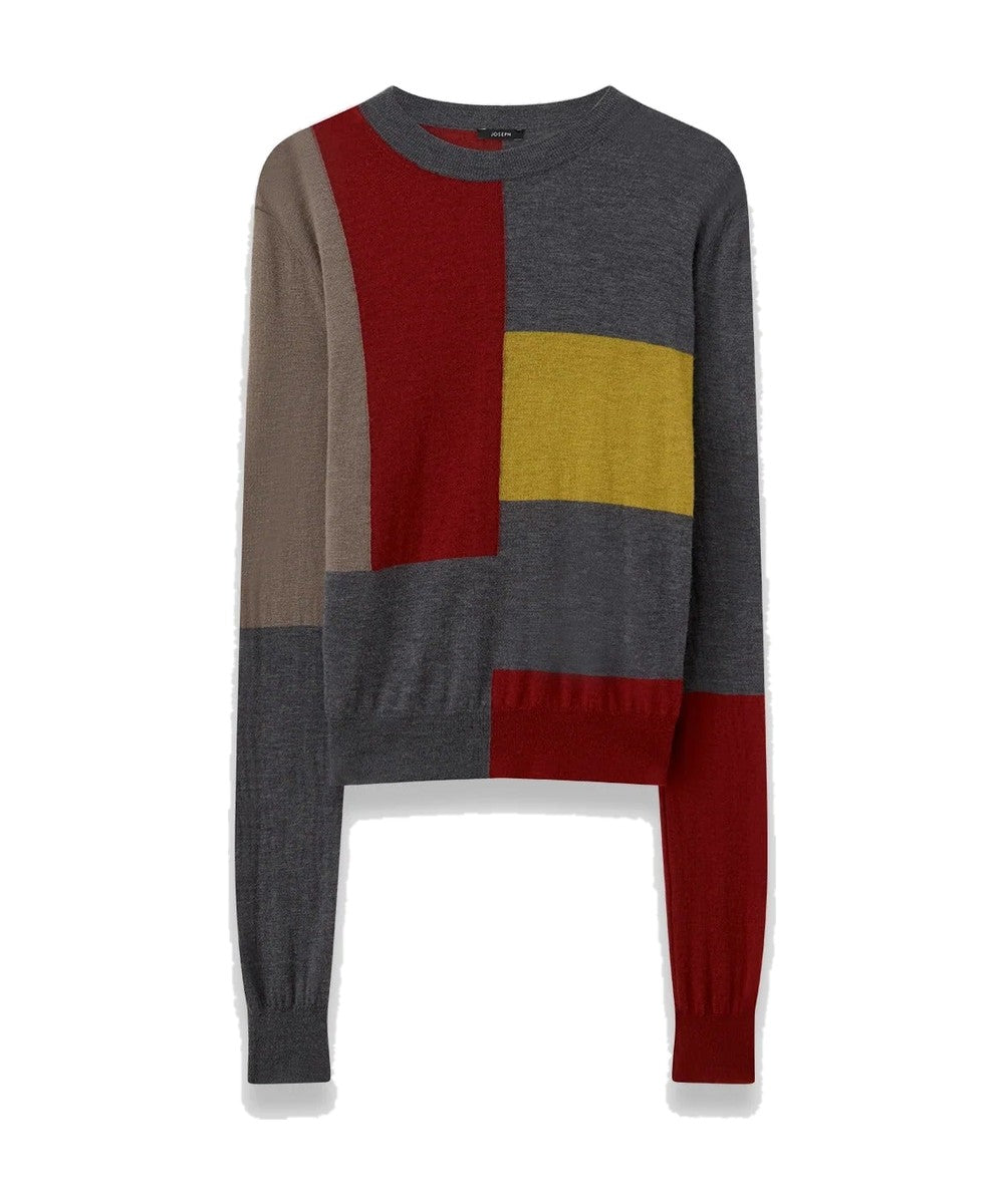 JOSEPH Cashair Overlay Short Round Neck Long-Sleeve Top