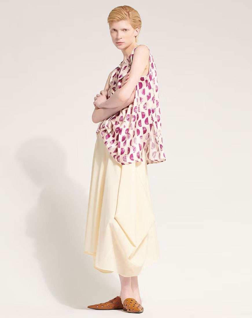 So & So Silk satin fuchsia top with cream polka dots
