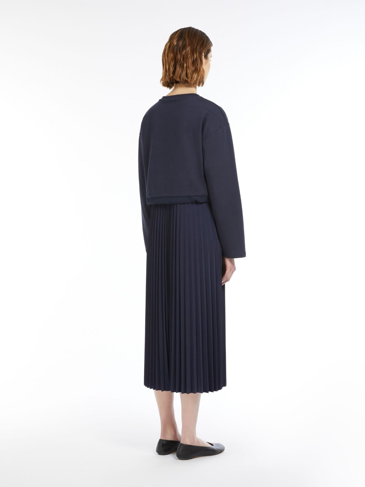 Pleated Crepe Jersey Dress Navy