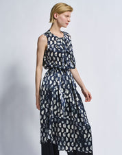 Perfectionist Silk satin midi dress with blue and white polka dots