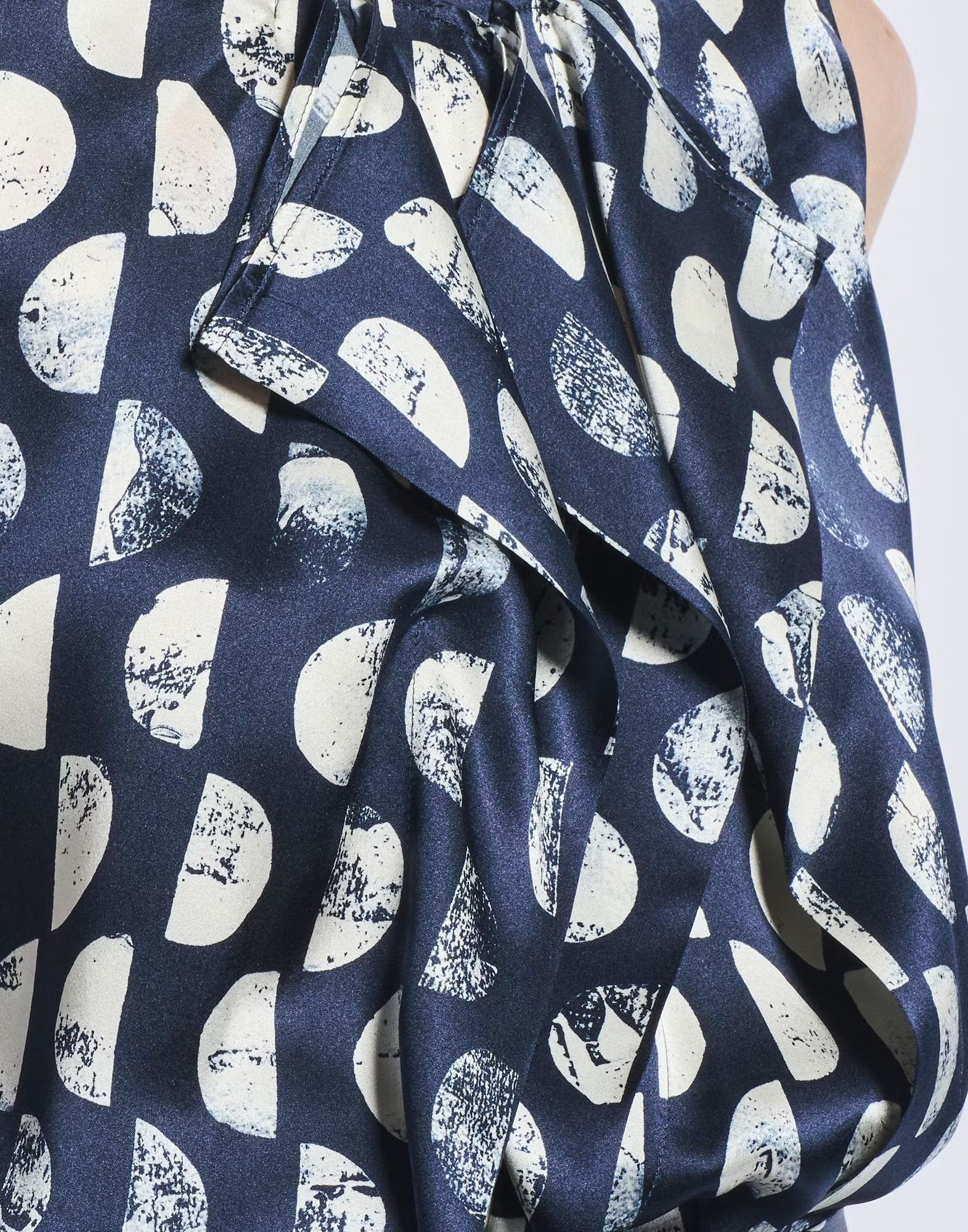 Perfectionist Silk satin midi dress with blue and white polka dots