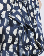 Perfectionist Silk satin midi dress with blue and white polka dots