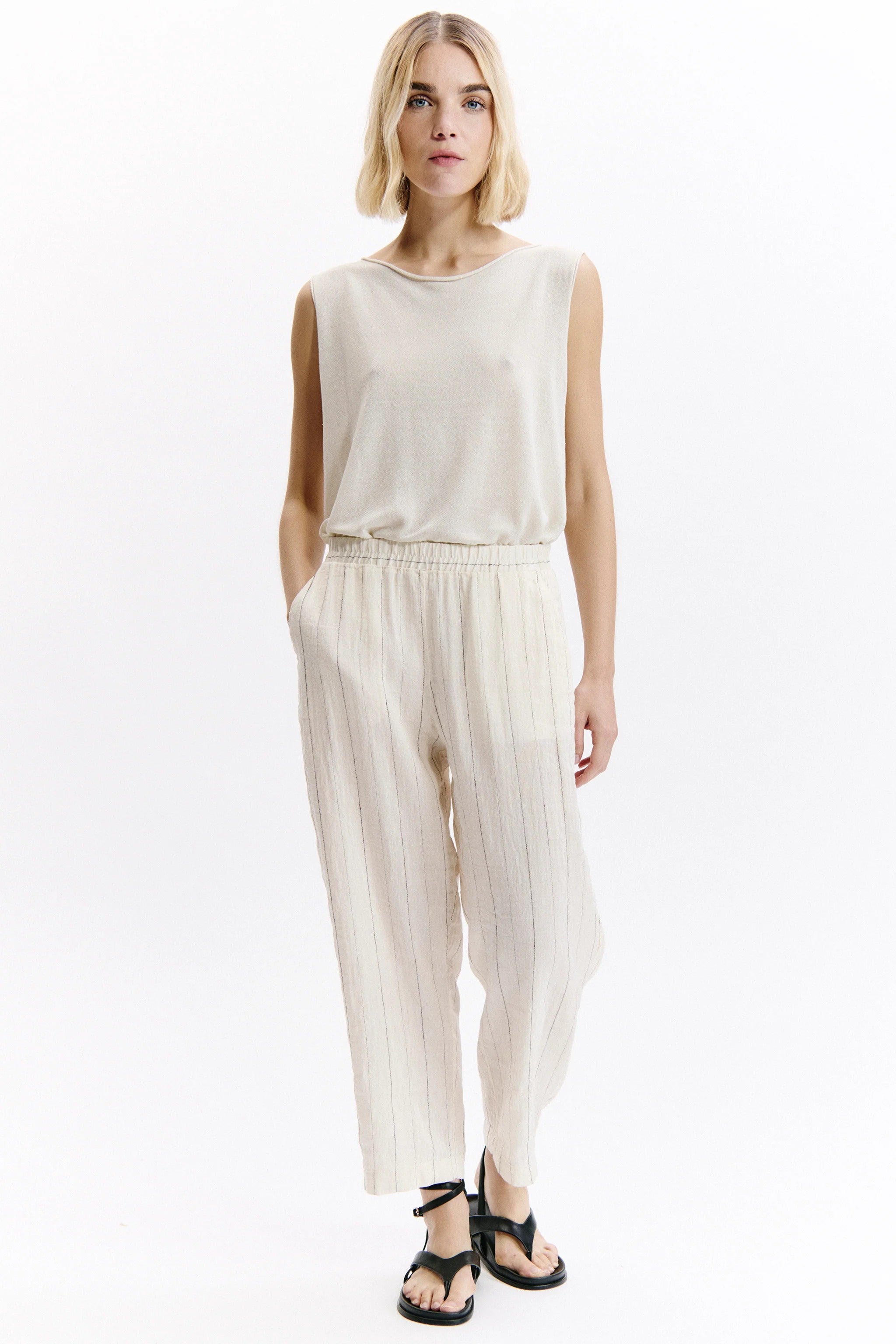 Stripe pant in off white