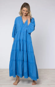V-Neck Loose Maxi Dress  in Cornflower Blue
