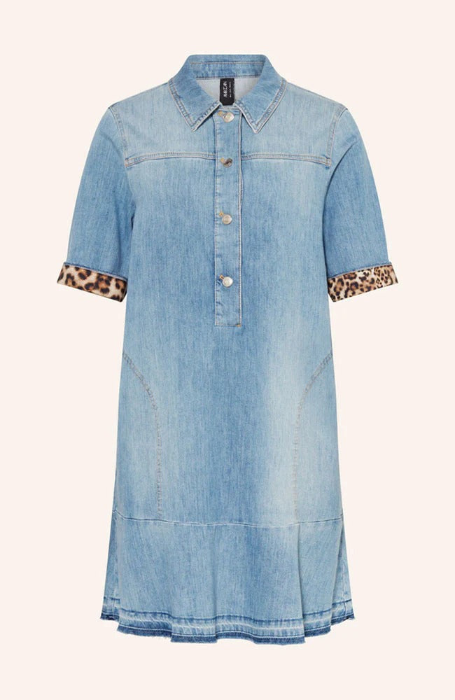 Denim Dress with Leapord Cuff