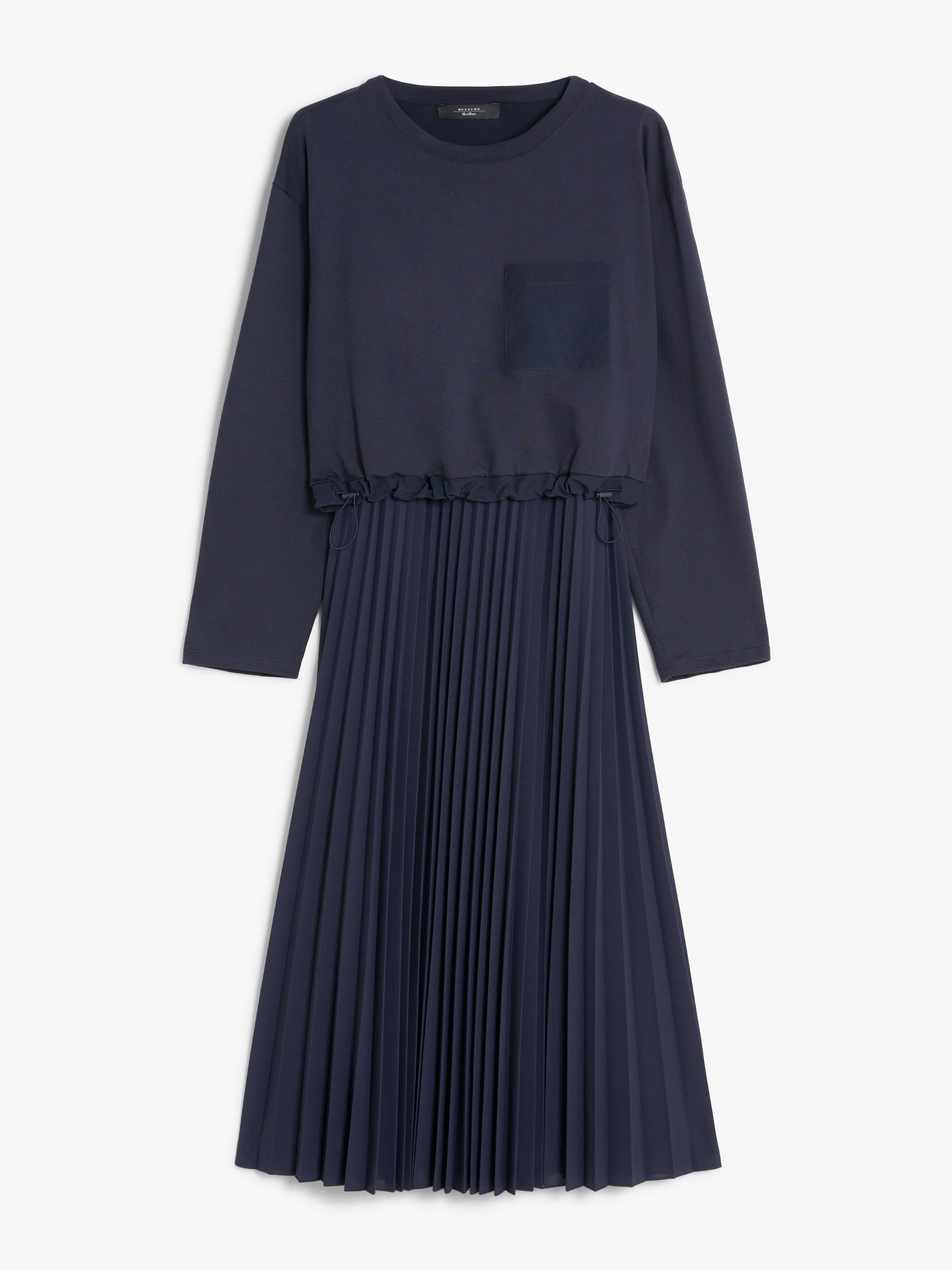 Pleated Crepe Jersey Dress Navy