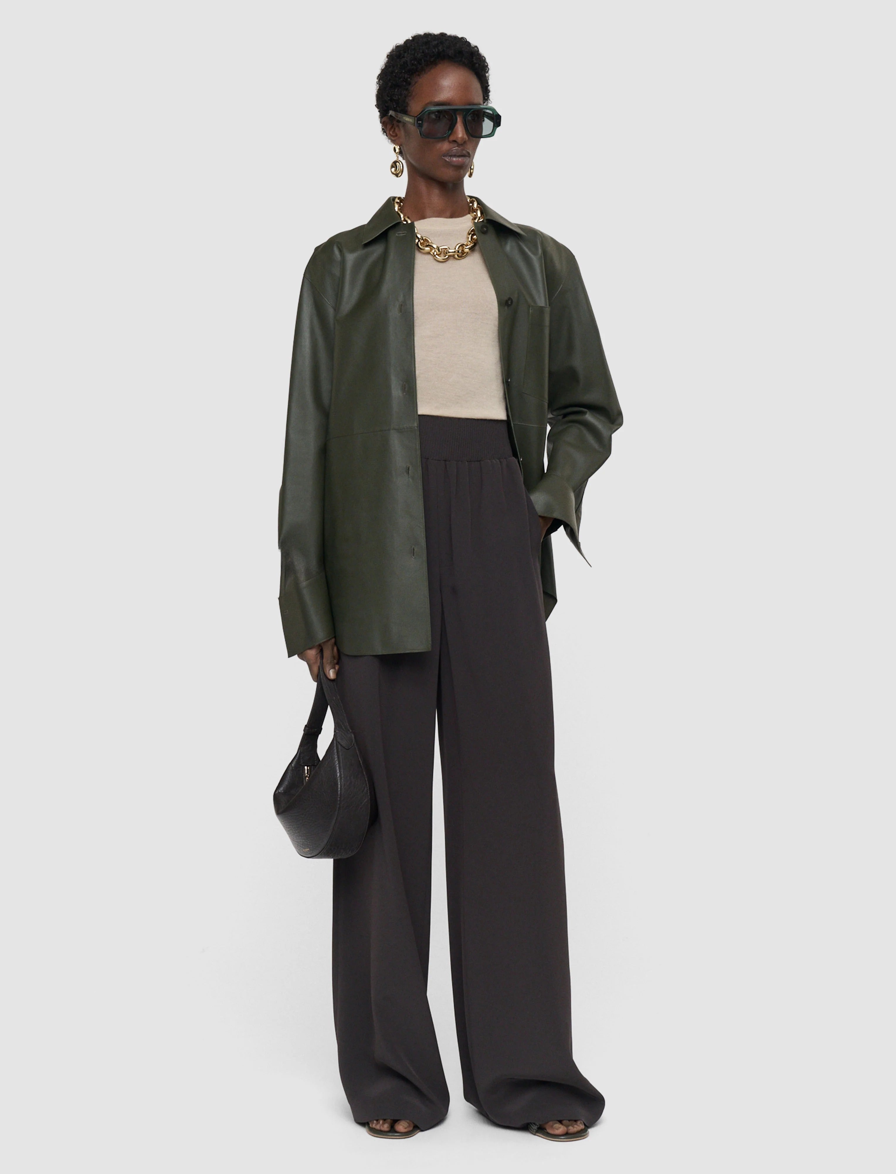 Nour Satin Twill Trousers Brown