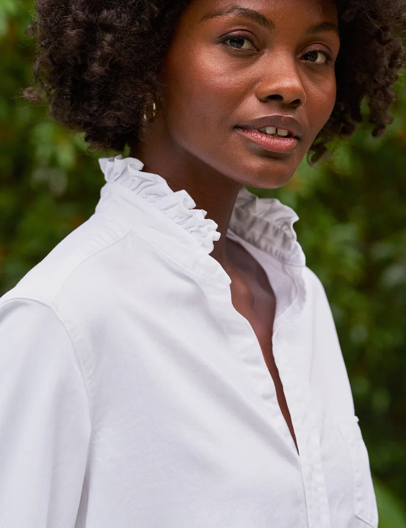Eileen White Ruffle Collar Button-Up Shirt