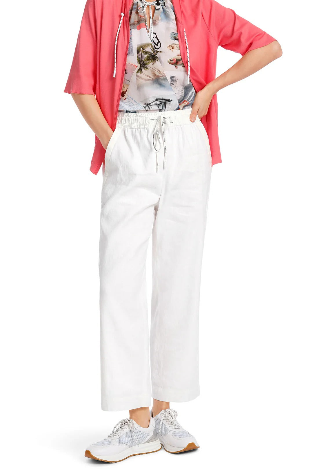 White Cropped Drawstring Trousers