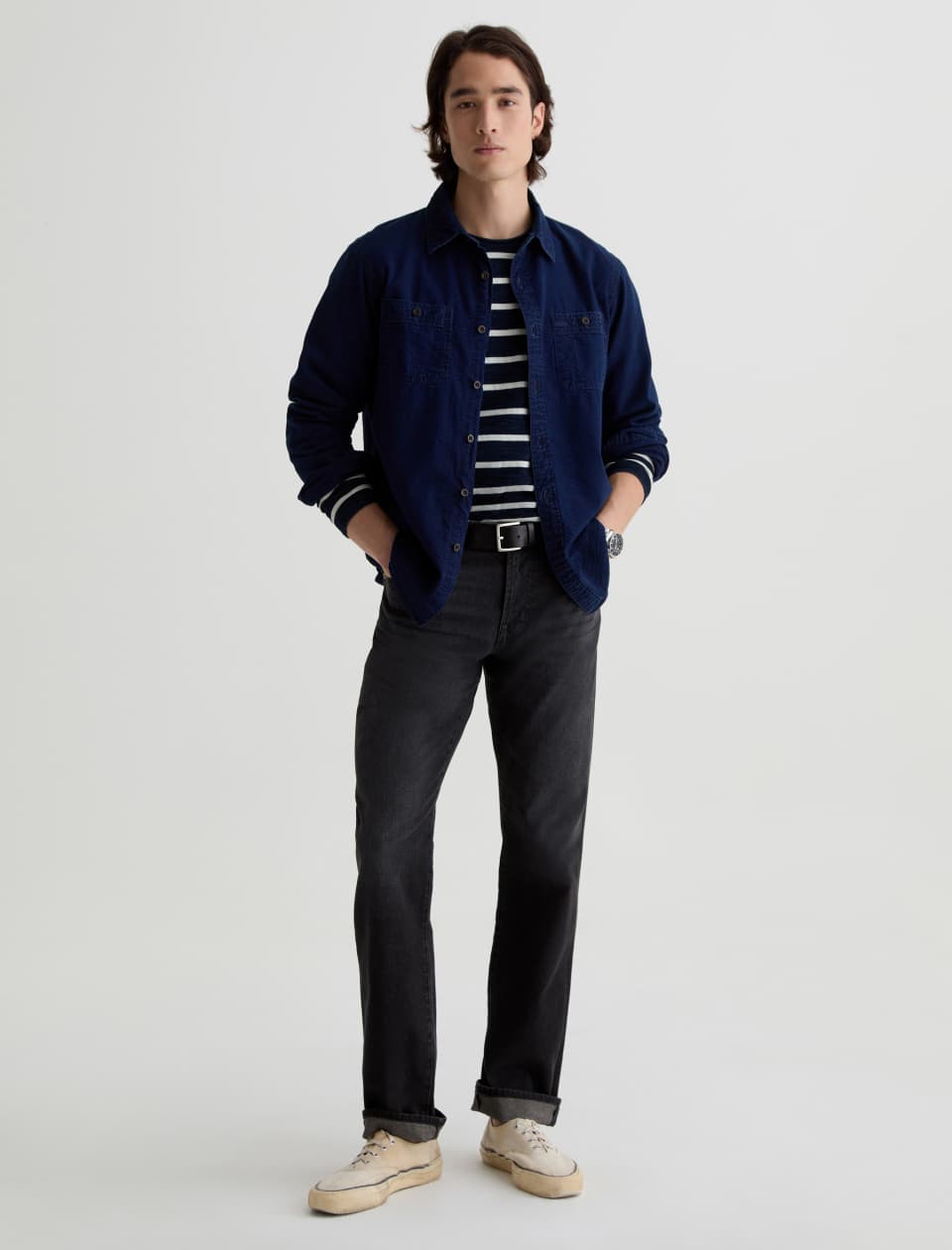 Danny Long-Sleeve Shirt Navy/Natural Stripe