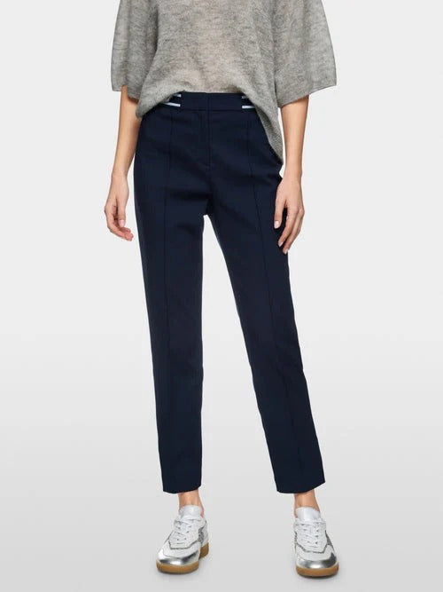 Slim-Fit Trousers With Striped Waistband Navy