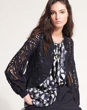 Appeal Embroidered navy blue silk–lyocell cardigan