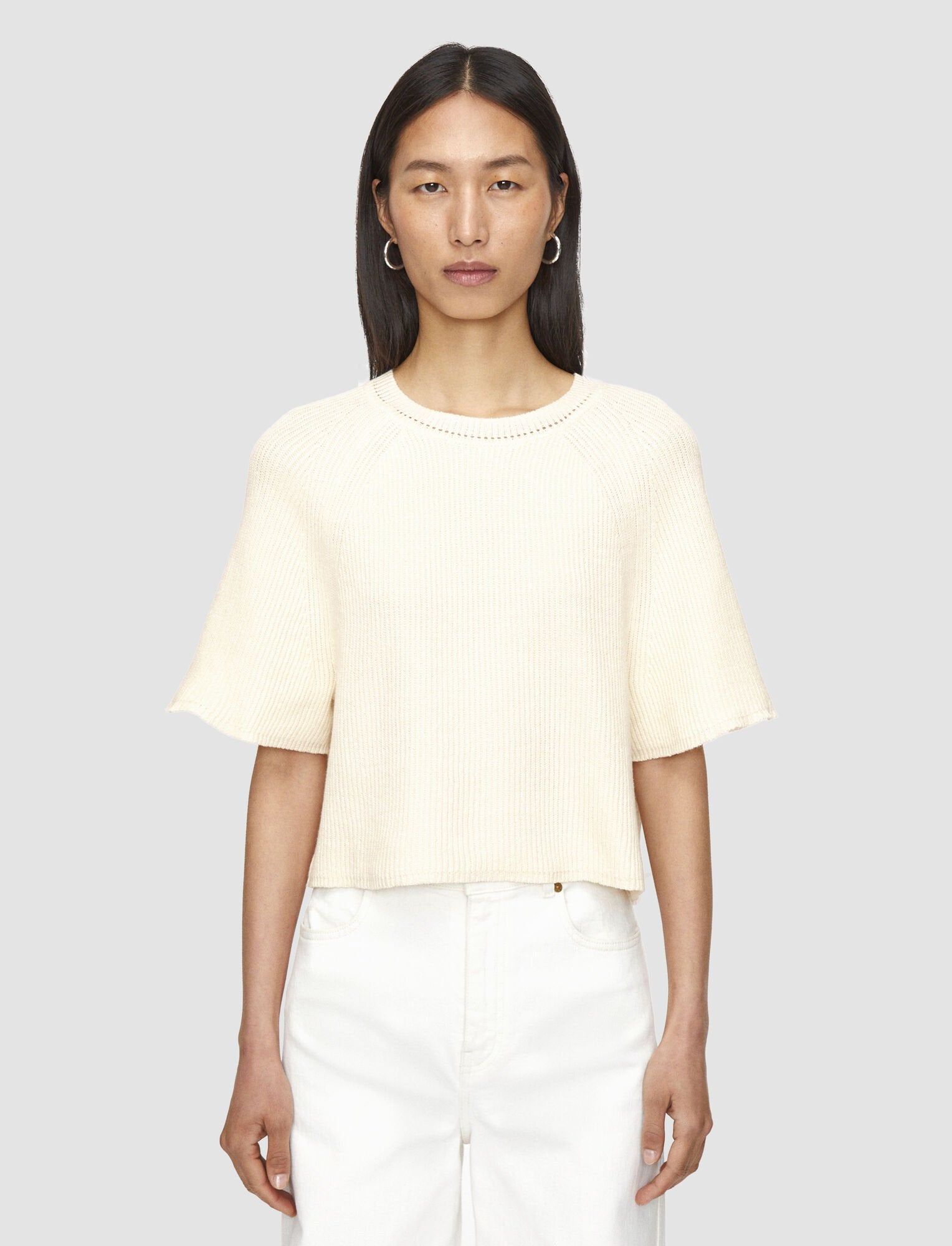 Linen Blend Knit Top Ivory