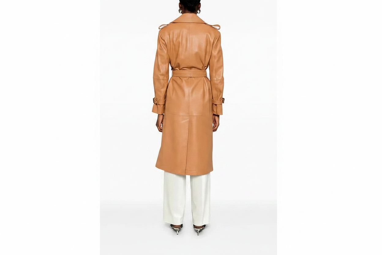 Magiaro Leather Trench Coat Caramel - Image 3 Sharpened