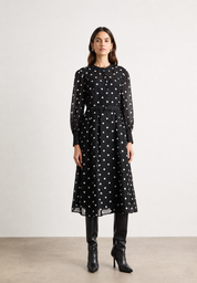 Marc Cain Long Silk And Linen Dress Polka Dot