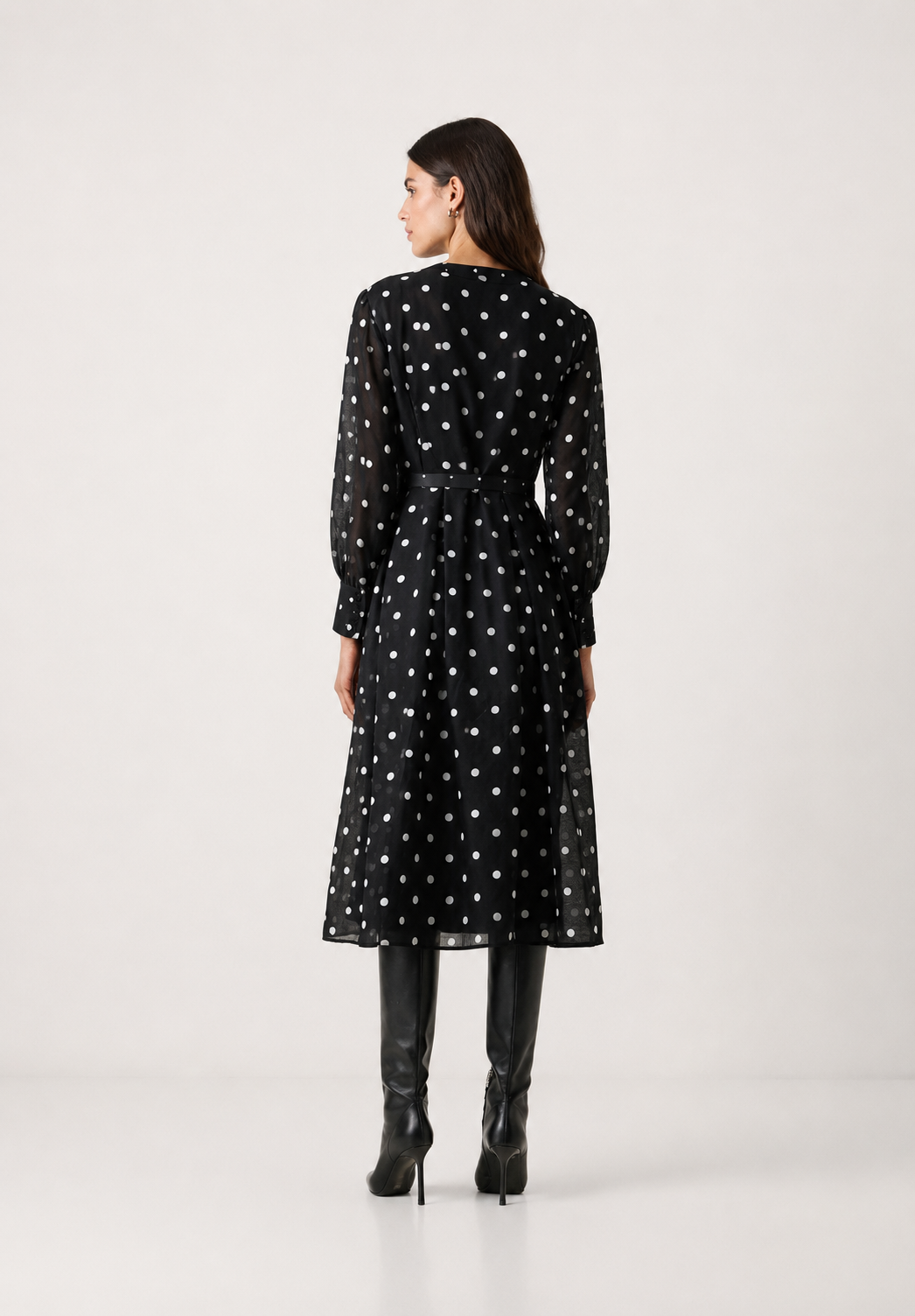 Marc Cain Long Silk And Linen Dress Polka Dot