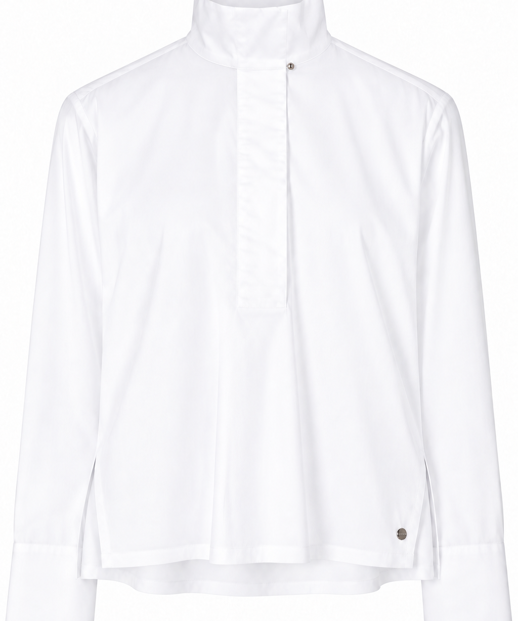 Marc Cain White Blouse with High Stand Collar