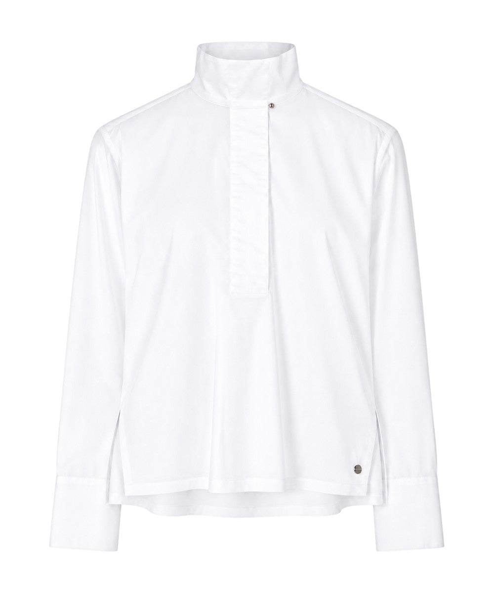 Marc Cain White Blouse with High Stand Collar
