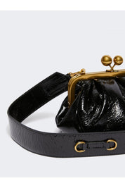 Navetta small crinkled leather pasticcino bag black