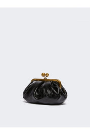 Navetta small crinkled leather pasticcino bag black