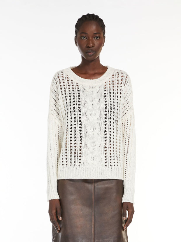 Virgin Wool Cable Knit Sweater Ecru