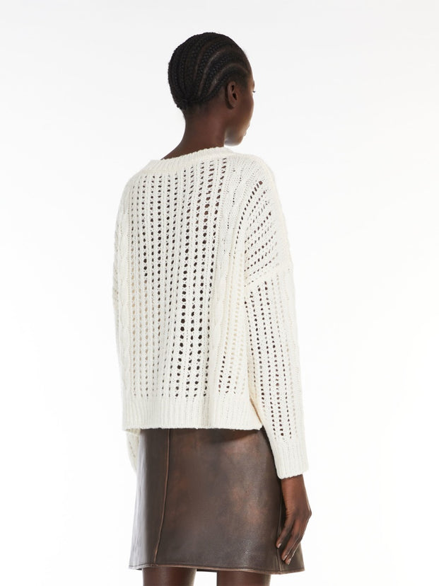 Virgin Wool Cable Knit Sweater Ecru