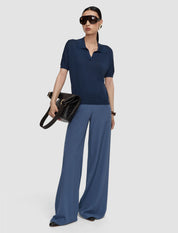 Niata Superfine Silk Polo Top Dark Mineral Blue