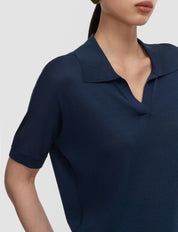 Niata Superfine Silk Polo Top Dark Mineral Blue