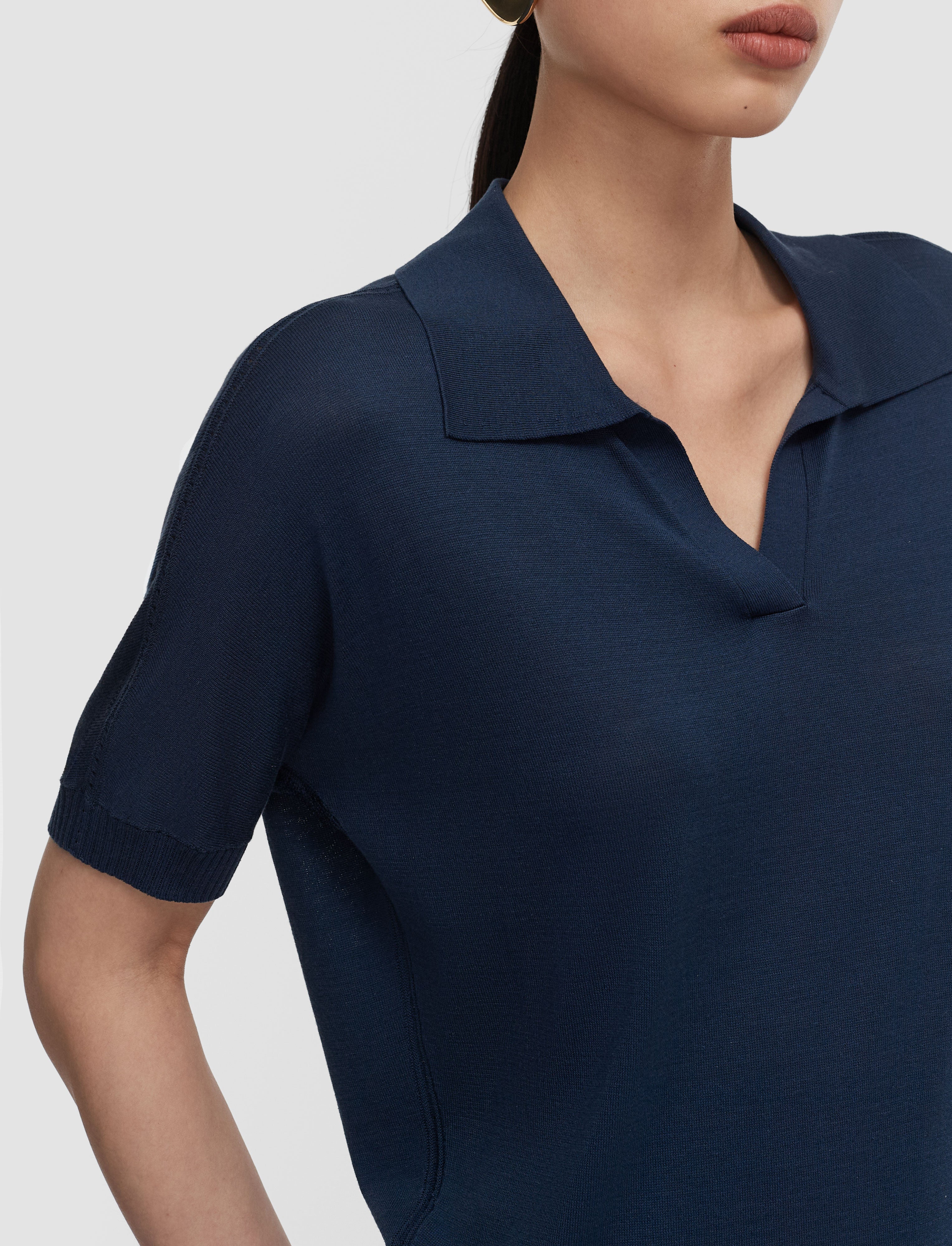 Niata Superfine Silk Polo Top Dark Mineral Blue