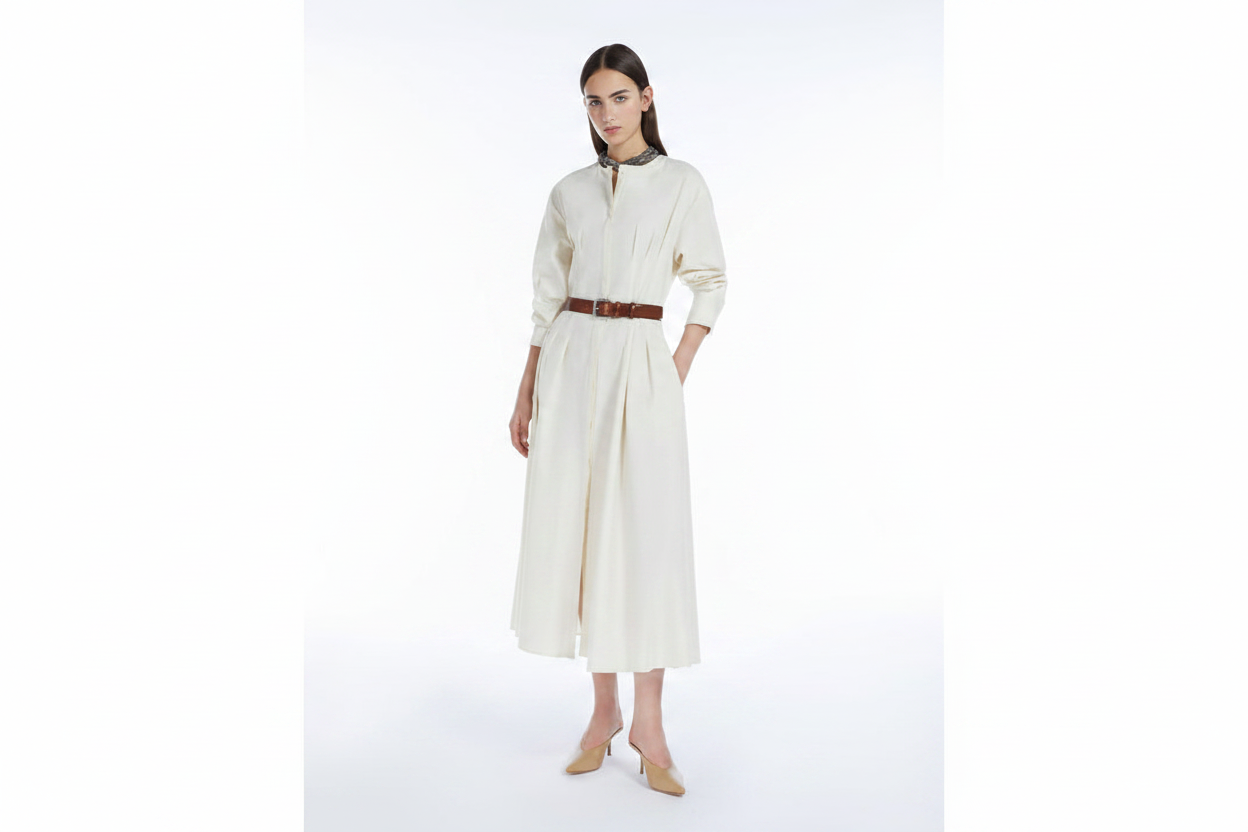Orvieto Midi Shirt Dress Ivory - Image 2 Sharpened