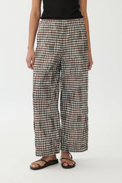 Navy Sculptural Culotte in Textured Check Fabric Brown
