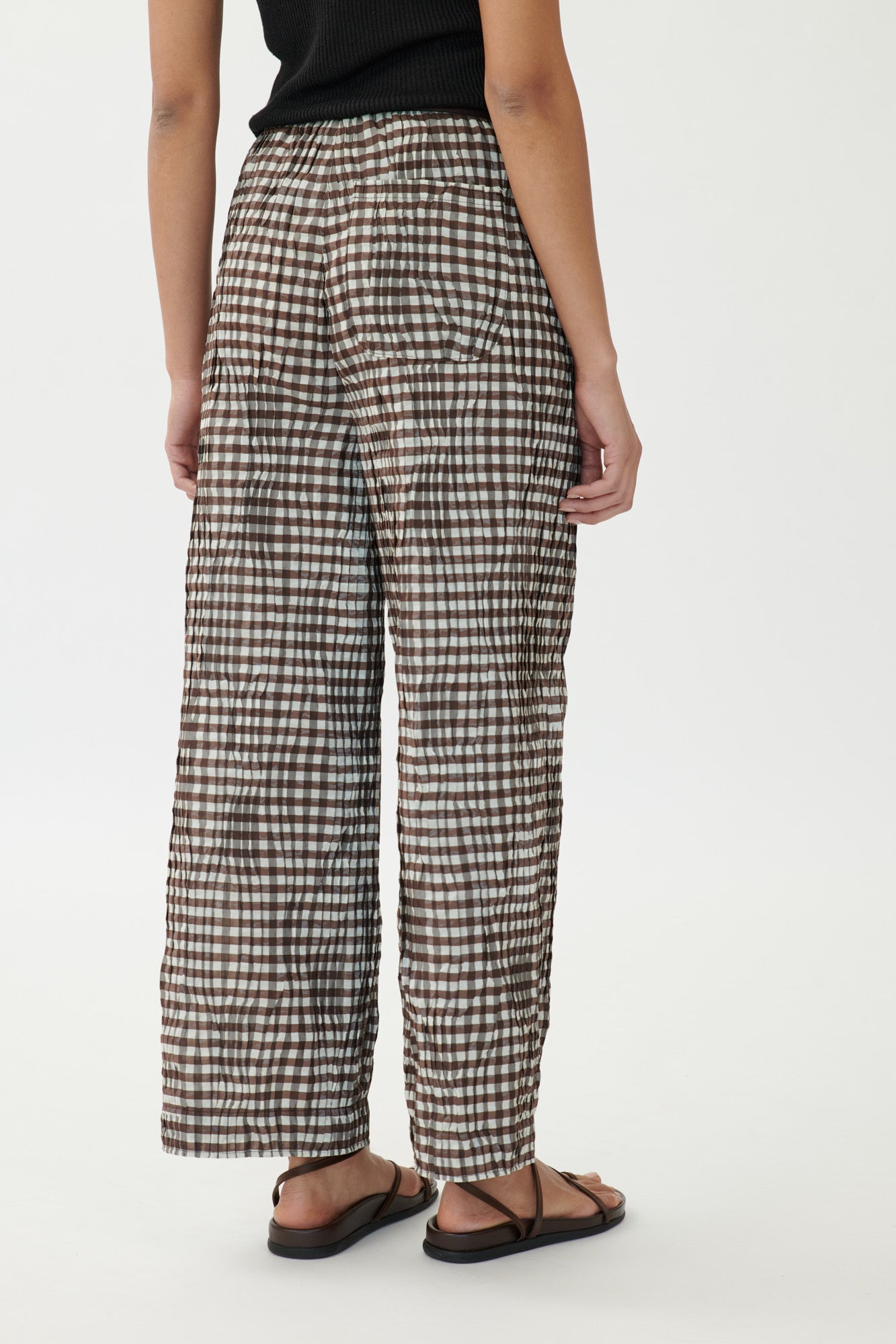 Navy Sculptural Culotte in Textured Check Fabric Brown