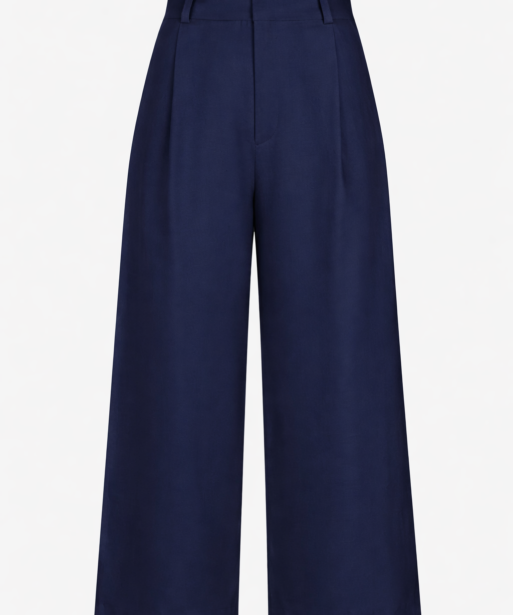 sMythe Linen Cropped Pleated Trouser Navy