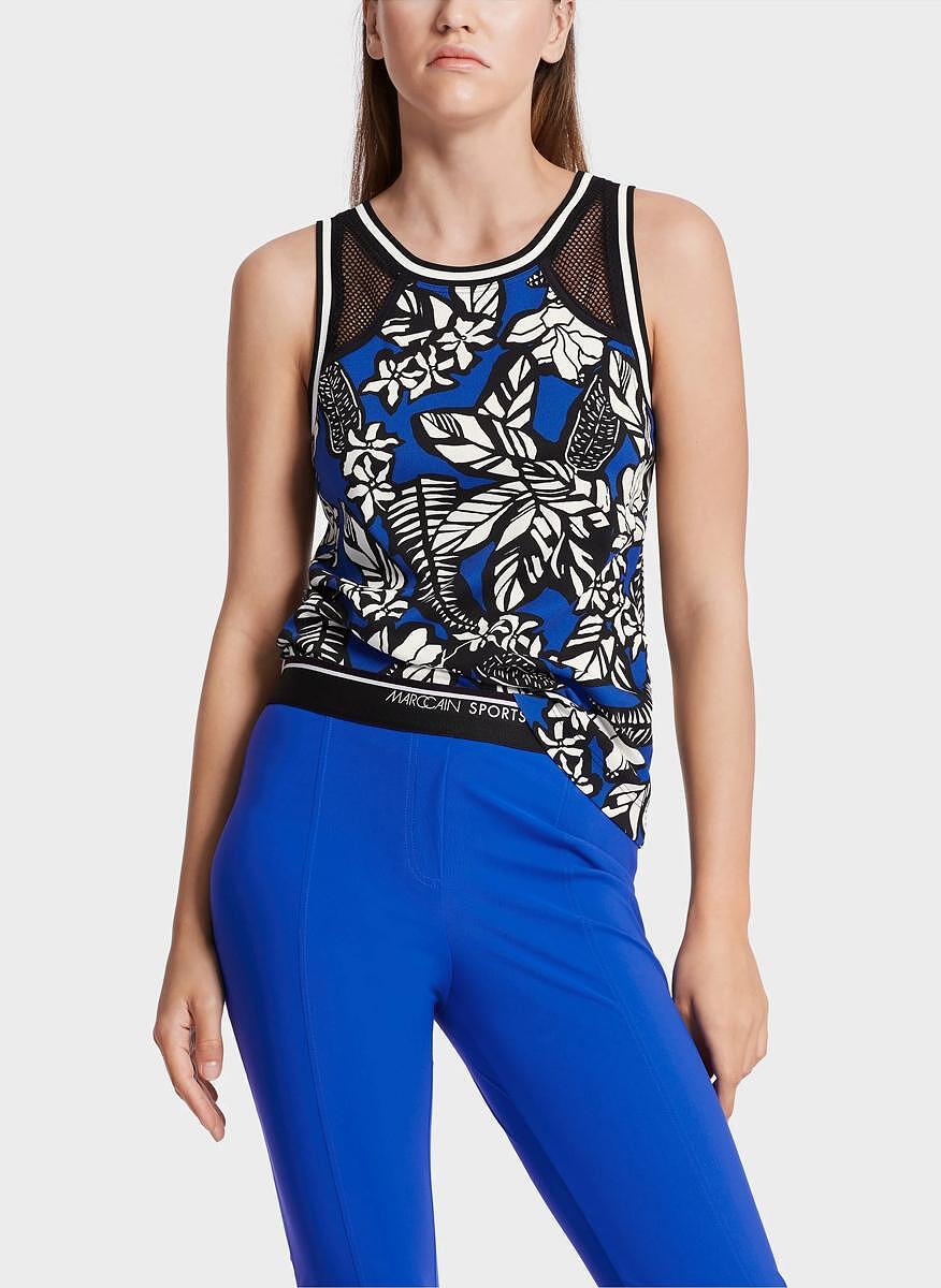 Blue Print Mesh Top