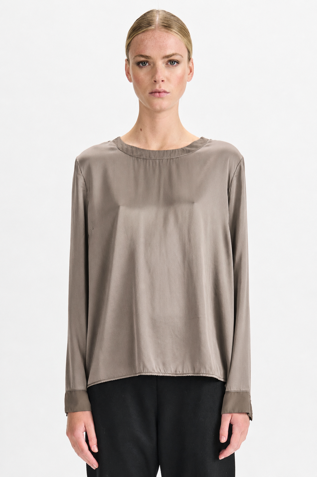 Transit Stretch Silk Long-Sleeve Blouse