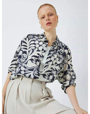 Peana Botanical Print Navy Silk Shirt