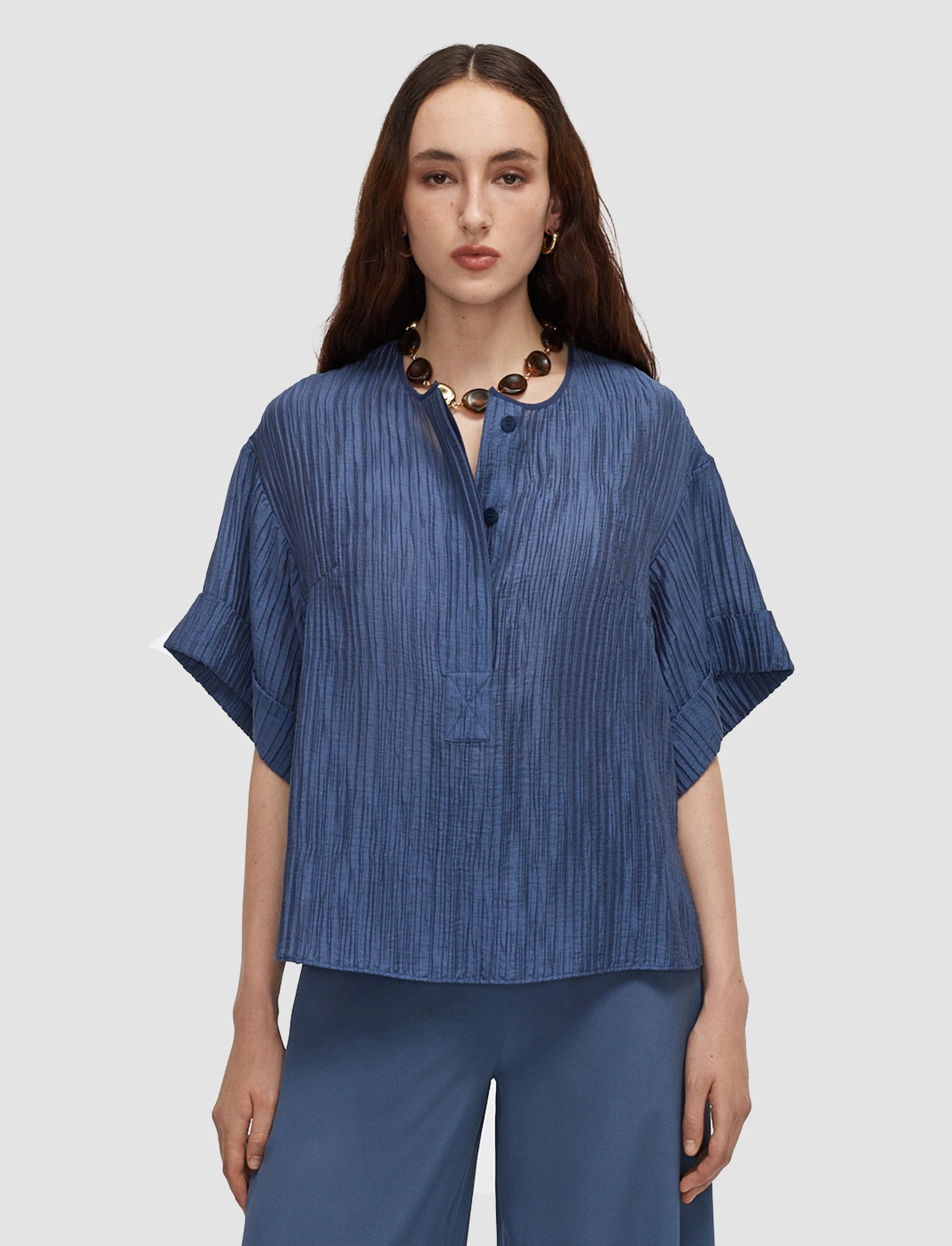 Yani Fluid Crinkle Blouse Blue