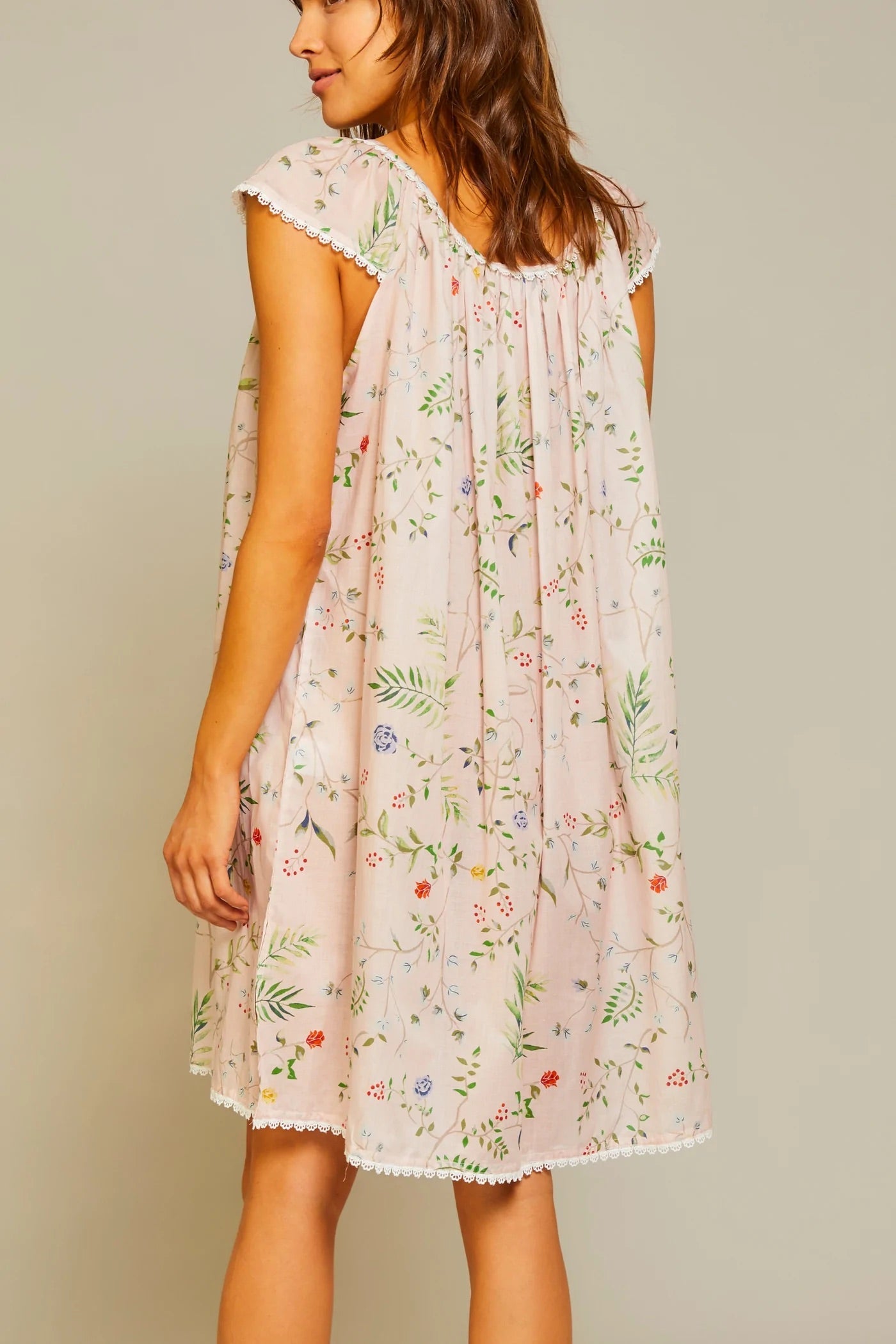Tropical Nighty with Flower Trim in Pink