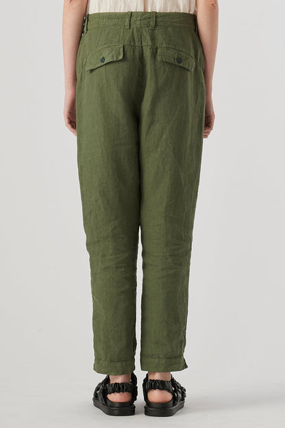 Green Slim Linen Pant
