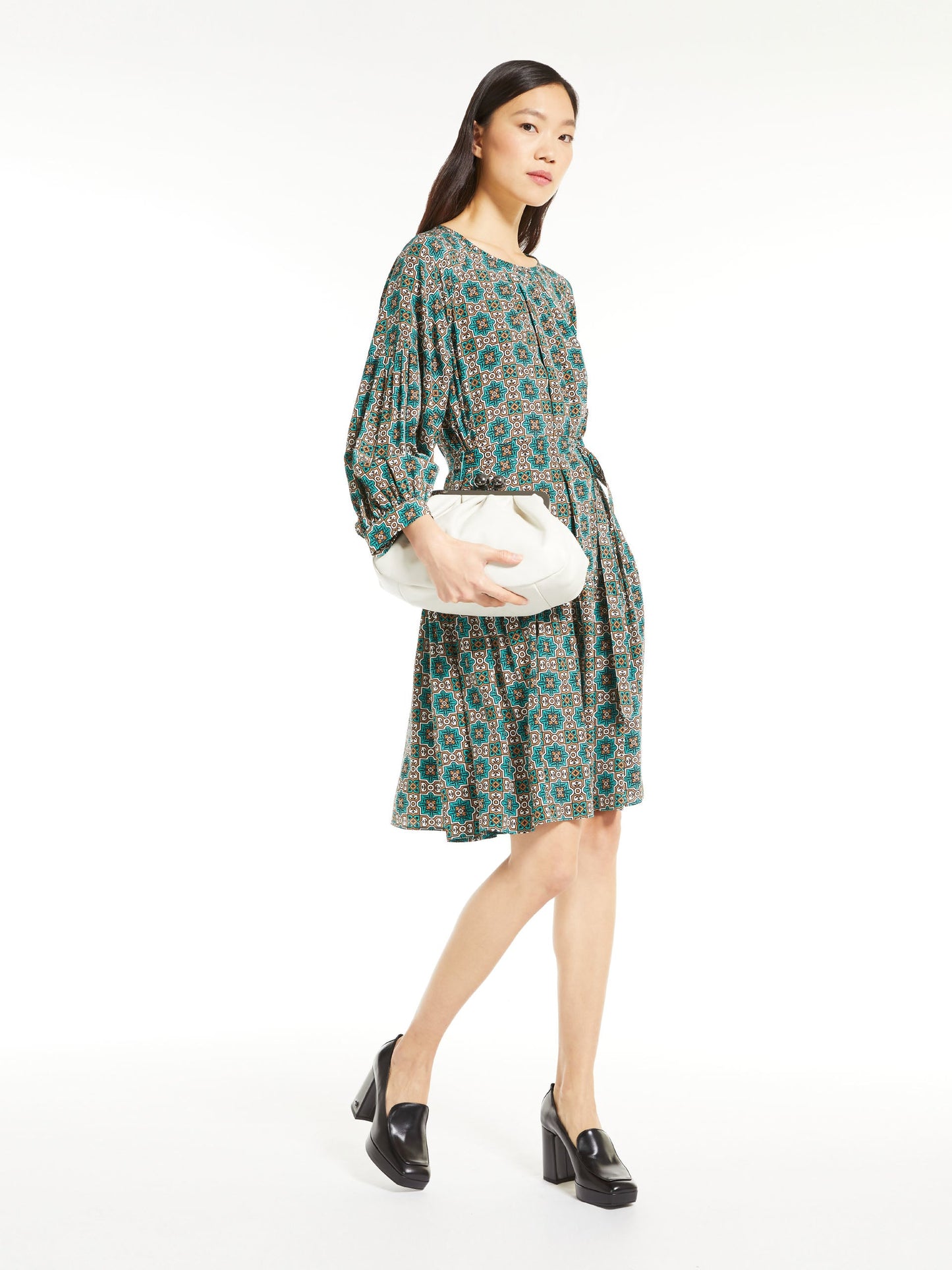 Roncolo Emerald Silk Print Dress