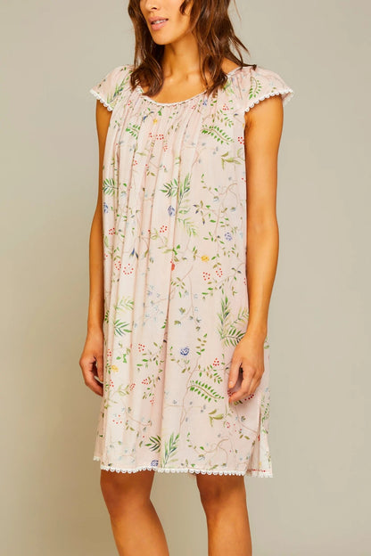 Tropical Nighty with Flower Trim in Pink