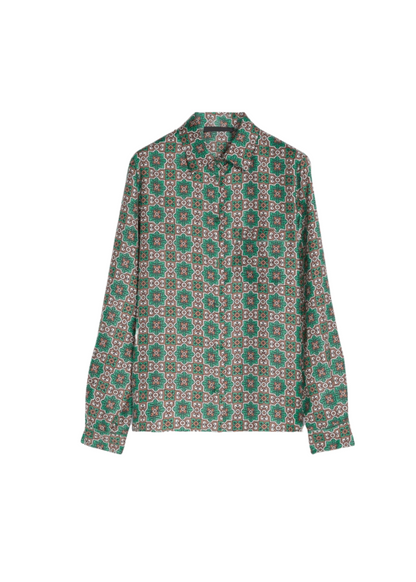 Rodesia Silk Twill Emerald Print Shirt