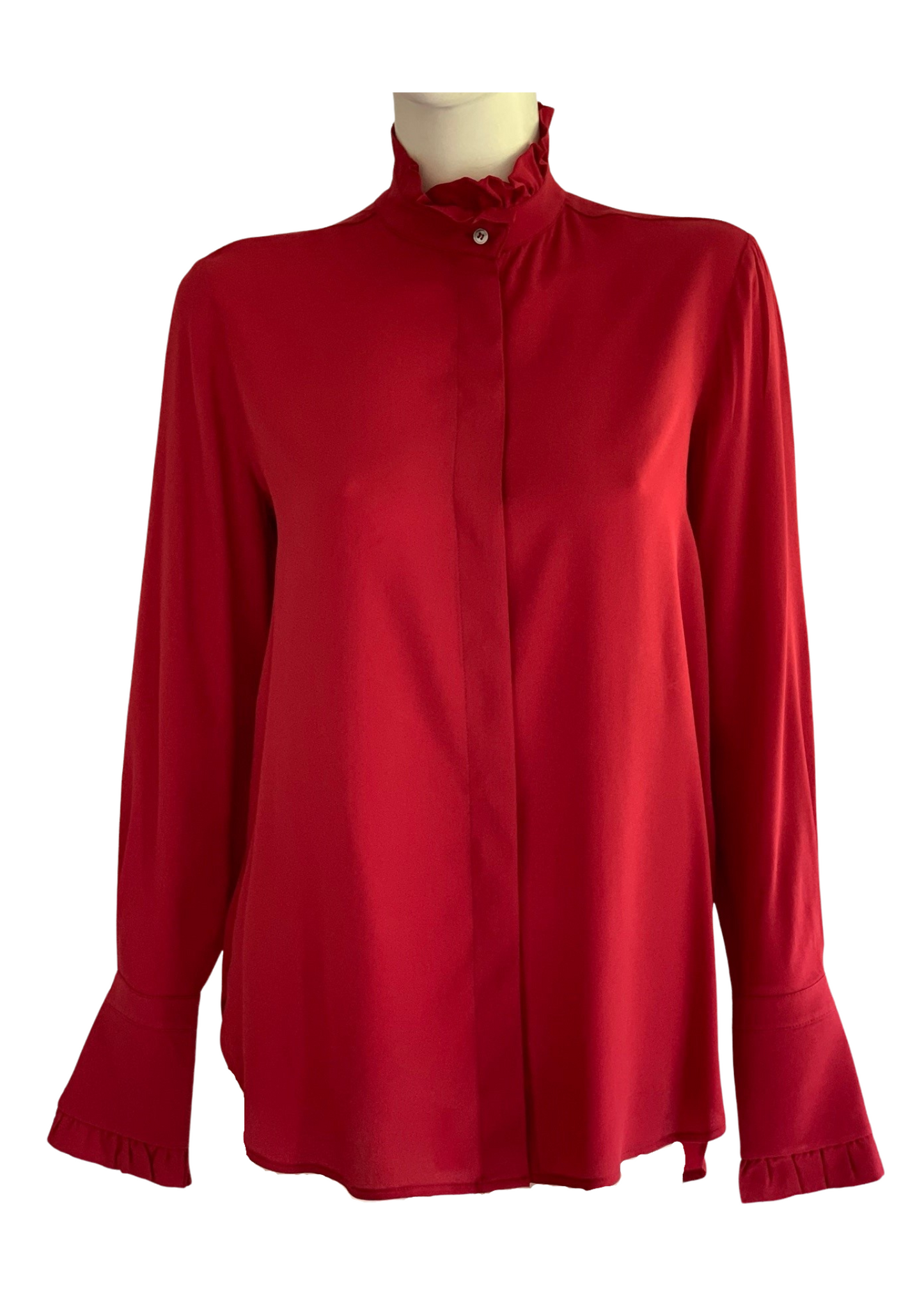 Crepe de Chine Blouse with Ruffles Red
