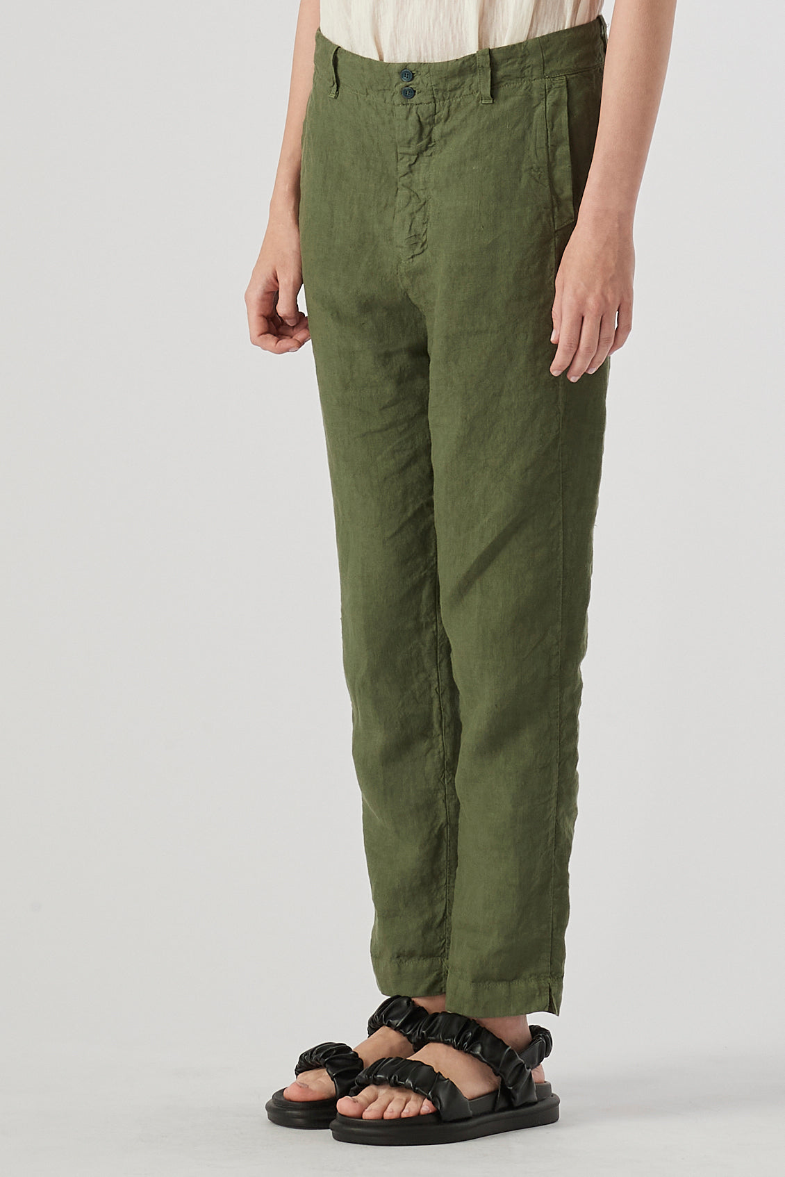 Green Slim Linen Pant