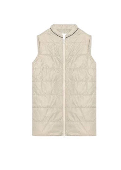 Quilted Vest in Technical Fabric Stone
