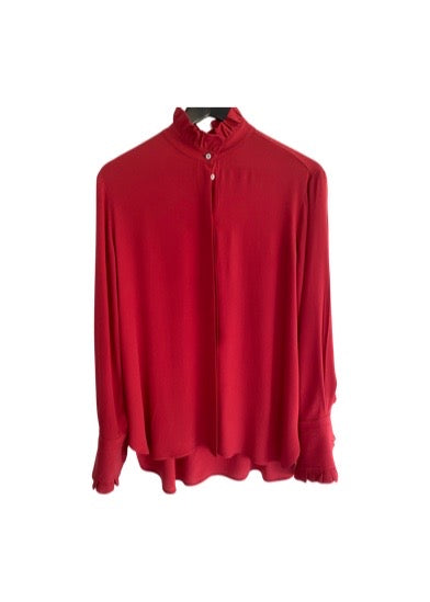 Crepe de Chine Blouse with Ruffles Red