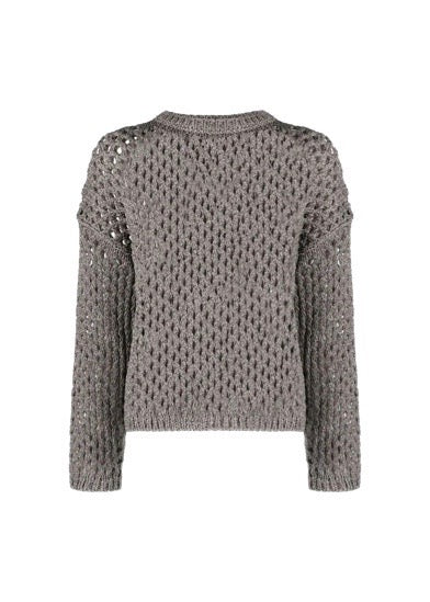 Metallic-threading open-knit jumper